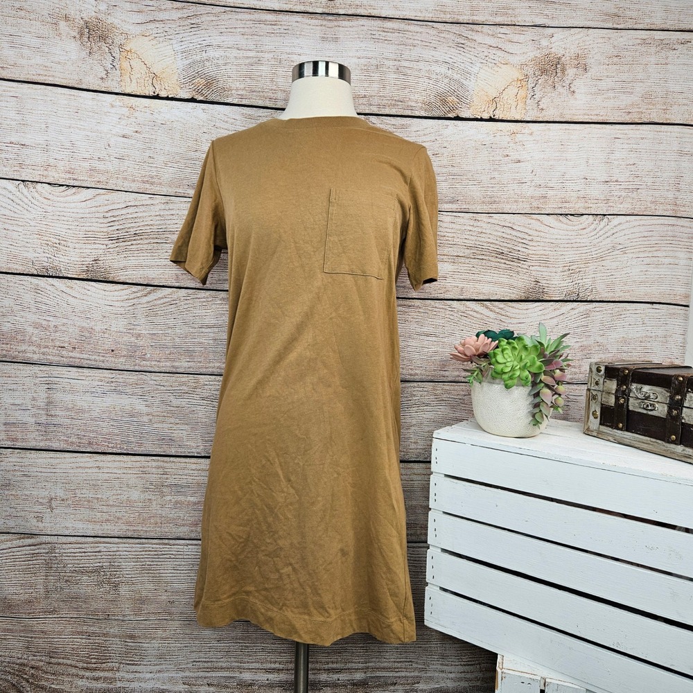 Everlane T-Shirt‎ Dress Casual Short Sleeve Pocket Front Tan Brown XS